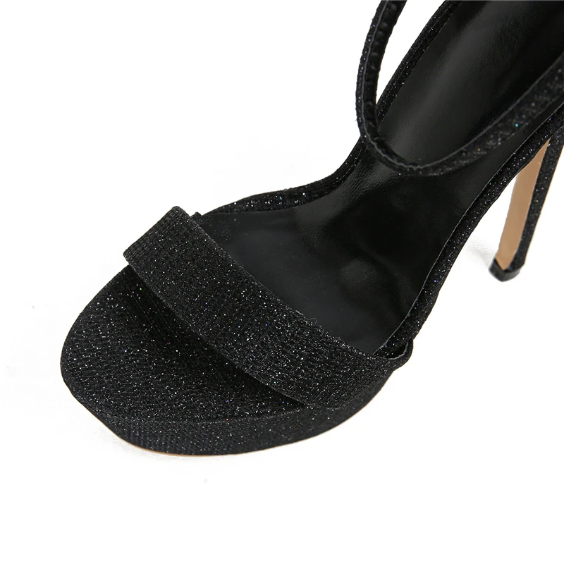 Super High Heels 17CM Buckle Ladies Party Shoes 2025 Summer Black Sequined Cloth Fashion Platform Open Toe Wedding Women Sandals image 5