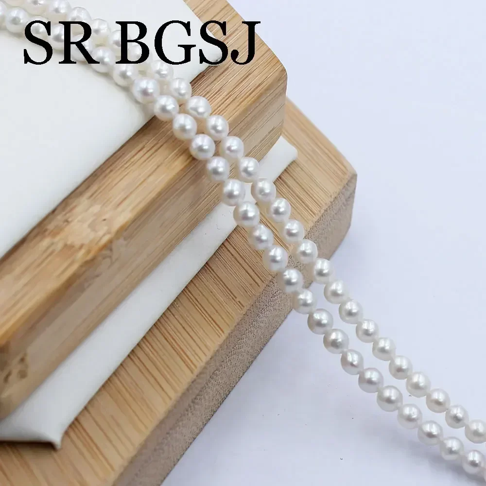 

3-4mm 16inch Small Nearly Round White Edison Natural Freshwater Pearl Loose Spacer Seed Beads