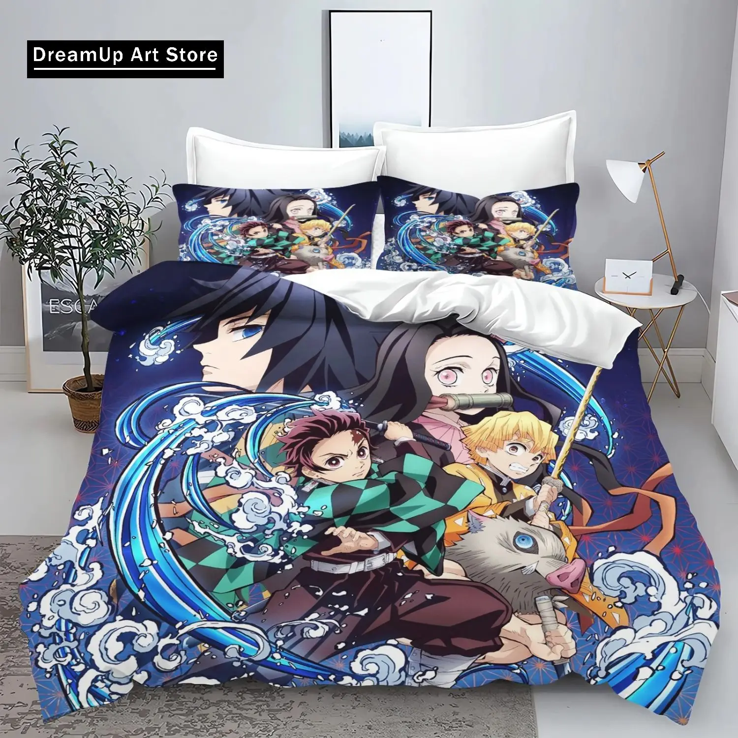 Demon Slayer Kimetsu no Yaiba kamado Nezuko Anime 100% Polyester Bedding Set Duvet Cover Set Printed Cartoon Home Decor