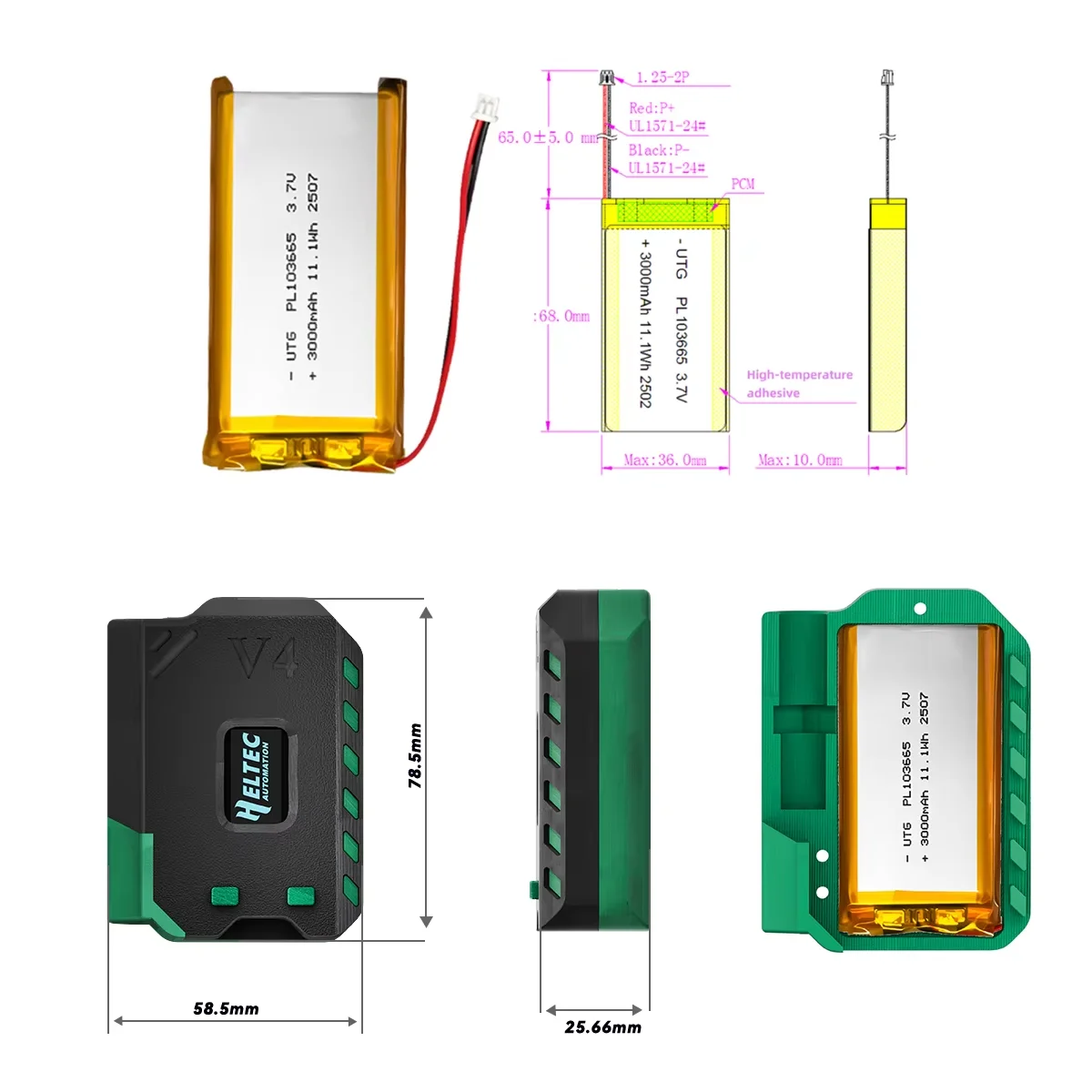 Heltec WiFi LoRa 32 V4 with Case Battery 3000mAh ESP32-S3 SX1262 Meshtastic LoRaWAN Board Selectable Version
