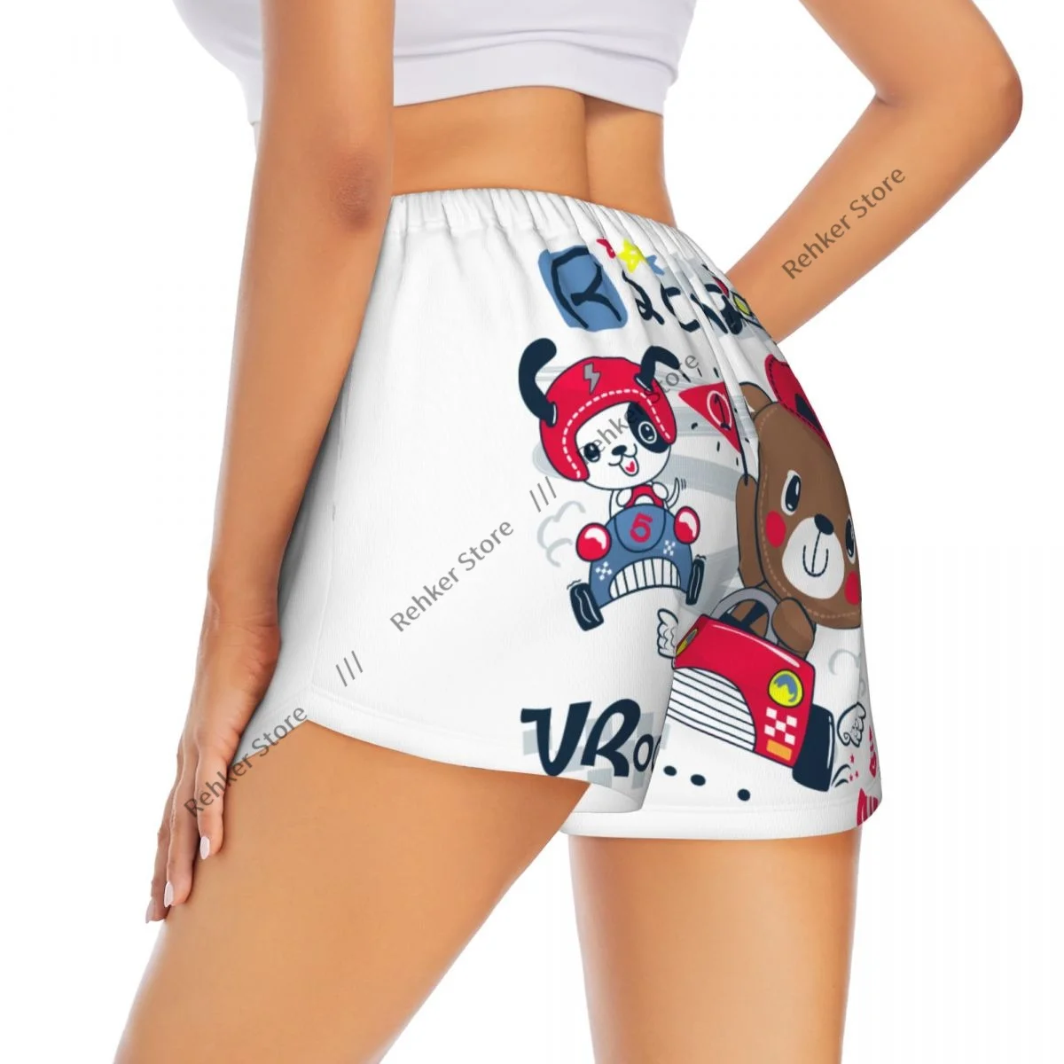 

Женские спортивные шорты с милым медведем и рисунком для вождения гоночного автомобиля, бега, йоги, фитнеса, быстросохнущие тренировки по бадминтону с карманом