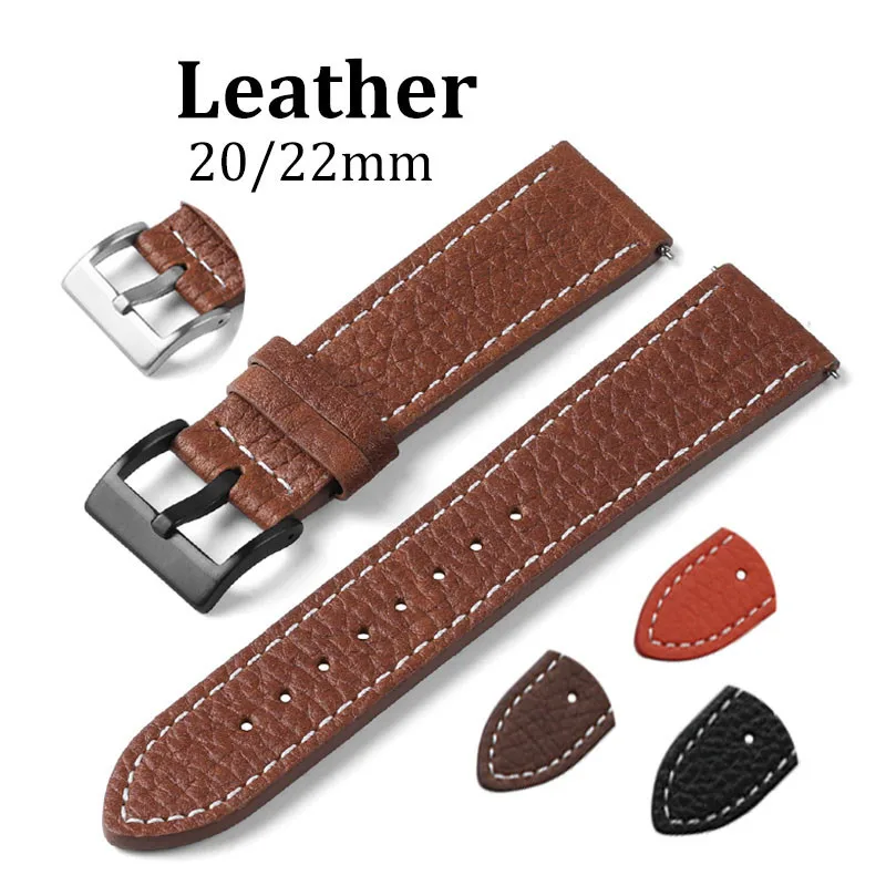 

20mm 22mm Genuine Leather Watch Band Strap Cowhide Wristband Women Men Business Leather Universal Belt Bracelet Accessories