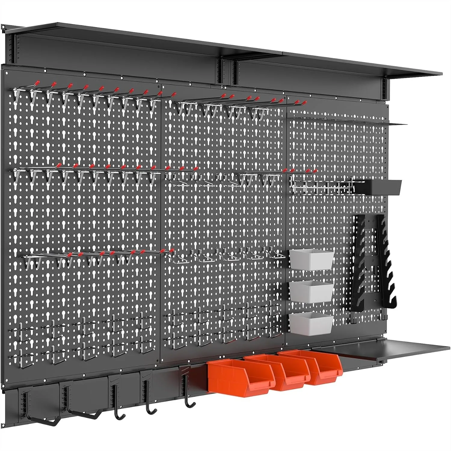 

Pegboard Wall Organizer Kit with Hooks, Bins, Shelves for Garage and Workbench, 113 Pcs Modular Storage System