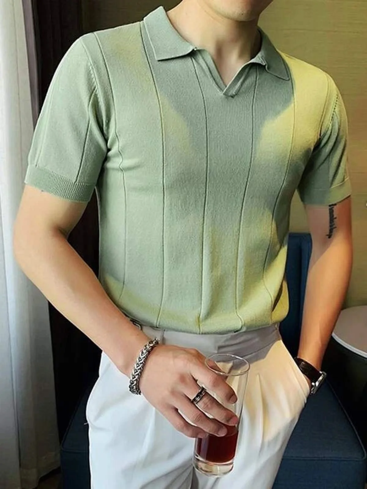 

Men Solid Knit Top Short Sleeve Lapel Business Pullover Polo Thin Summer Tees Polo Shirt Casual Slim Luxury Clothing