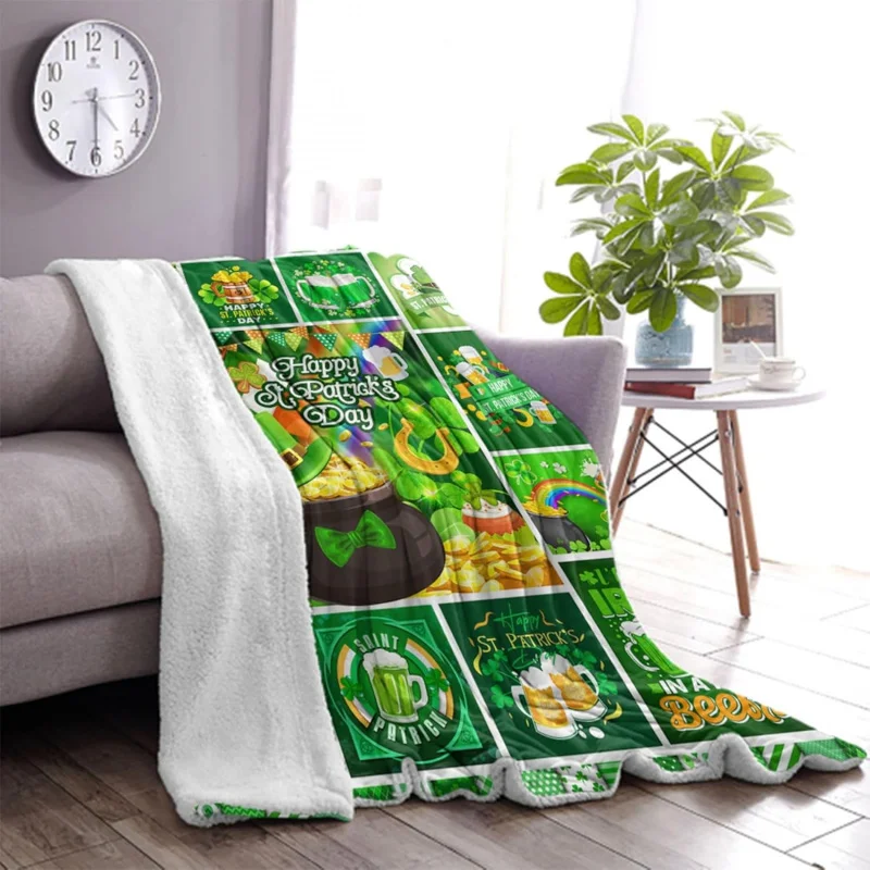 St. Patrick's Day Blanket,Green Buffalo Plaid Throw Blankets Soft for Couch Bed