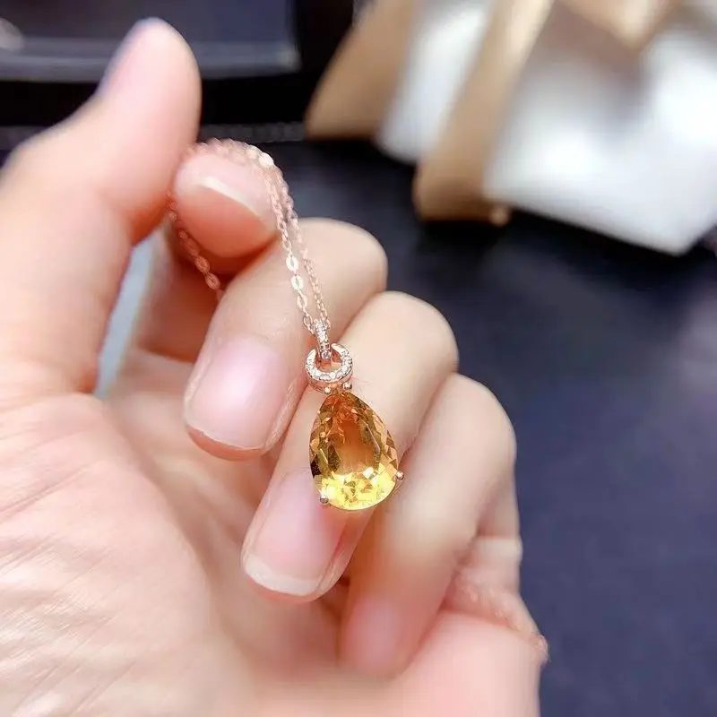 

Classic Collection Pendant Water-drop Faceted Yellow Crystal Necklaces Exquisite Fashion Clavicle Chain Banquet Jewelry Gift