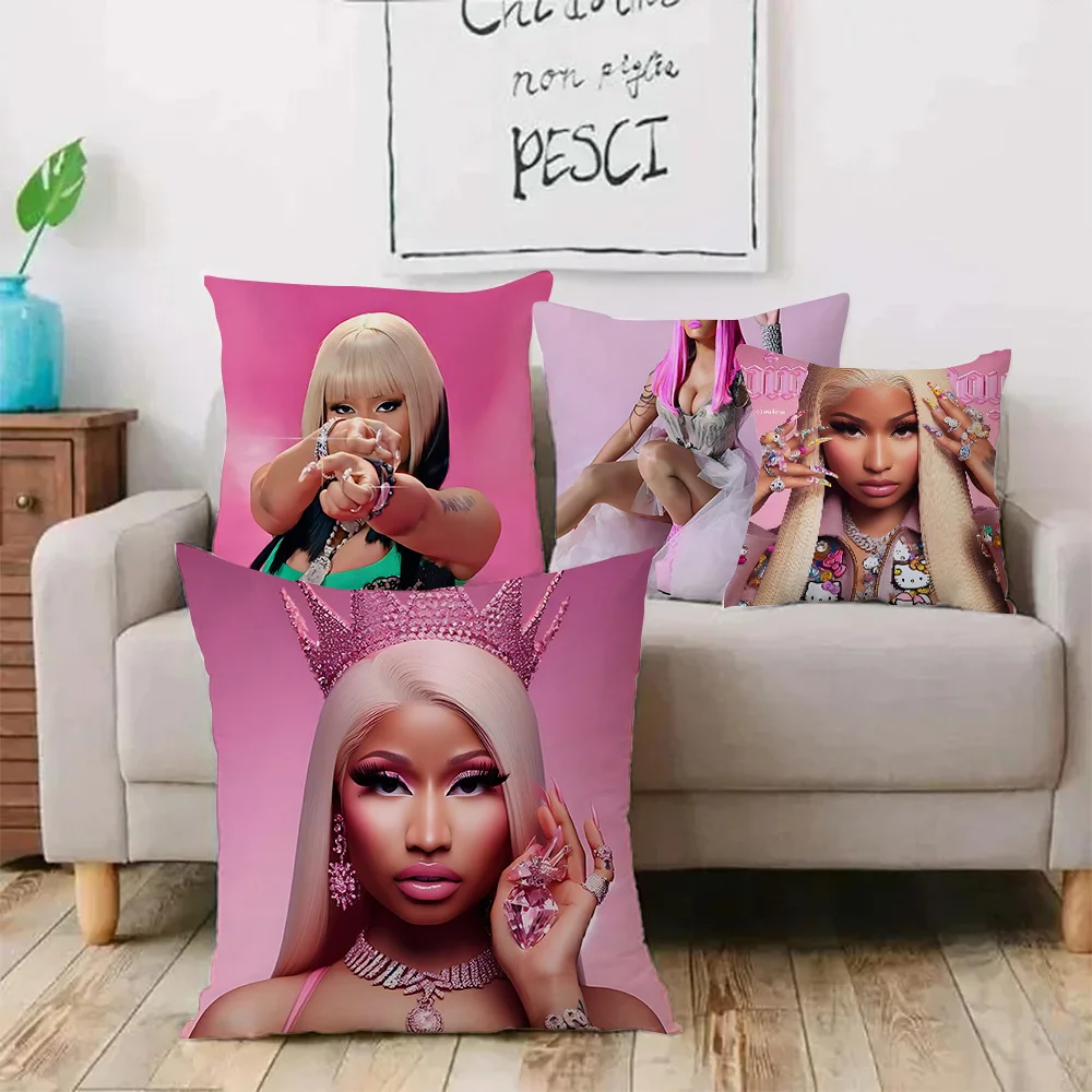 Pillow Covers Cartoon Rapper  N-Nickis Minajs Sofa Decorative Home Double-sided Printing Short Plush Cute Cushion Cover