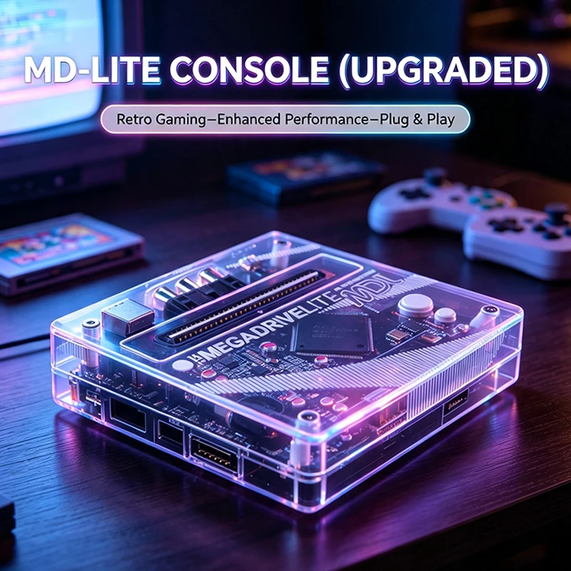 Transparent MD Game Console PCB Board: Type-C, Saturn/RCA RGBS, NTSC/PAL Region-Free for Mega Drive Multi-Cart