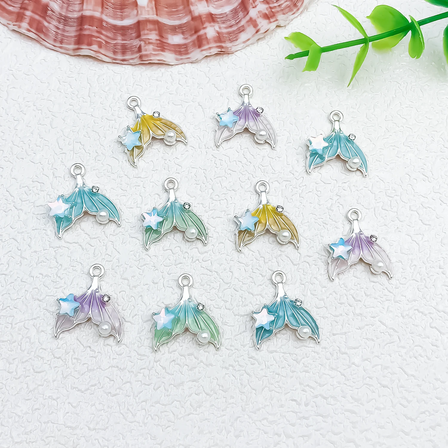 10pcs 18x16mm Zinc Alloy Dripping Starfish Pearl Fishtail Charms Pendant DIY Necklace Bracelet Keychain Jewelry Accessories