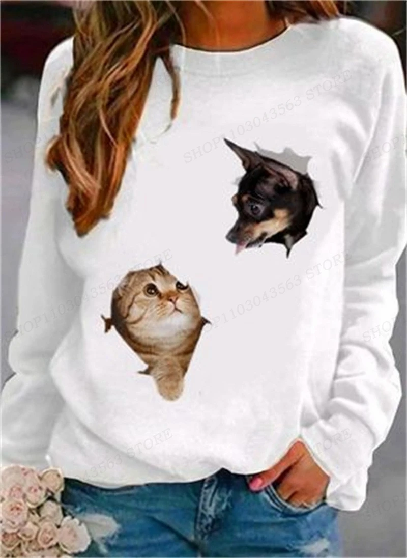 Cat Print Hoodie Women\'s Hoodies Animal Sweatshirts Harajuku Hoodie Autumn Winter Coats Pullovers Women\'s Clothing Kawaii y2k