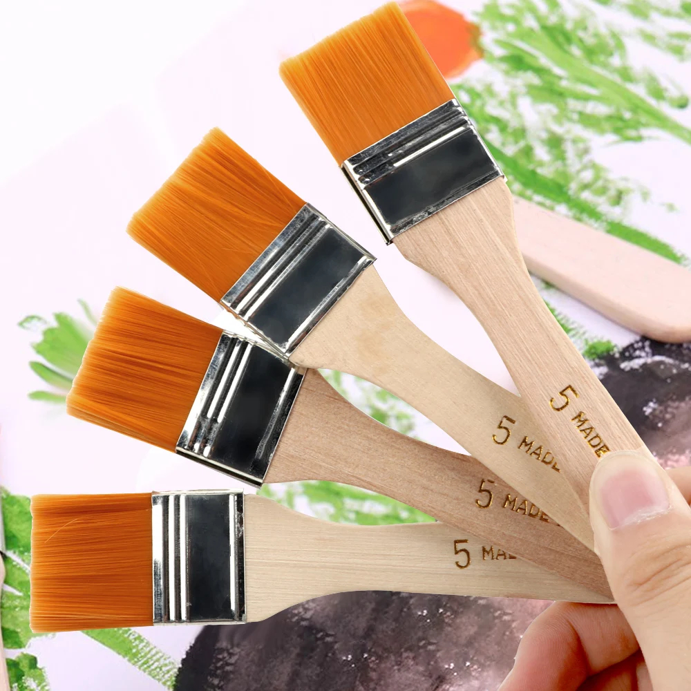 4Pcs/Set Acrylic Paints Nylon Oil Paint Brush Watercolor Paint Drawing Hair Painting Brush Art Supplies Wood Handles