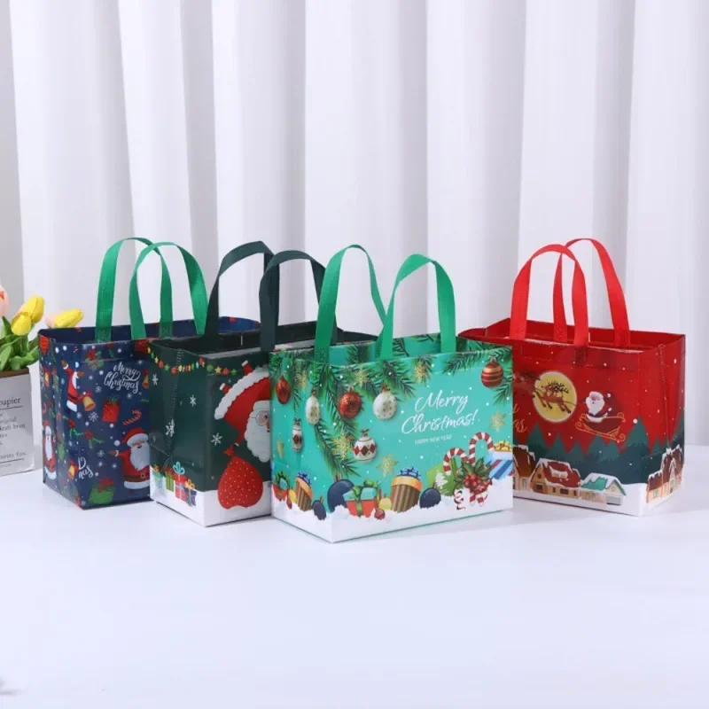 New Print Handbag Christmas Gift Bag Foldable Shopping Bag Beach Bag Folding Storage Bag Cartoon Non Woven Bag Large Capacity