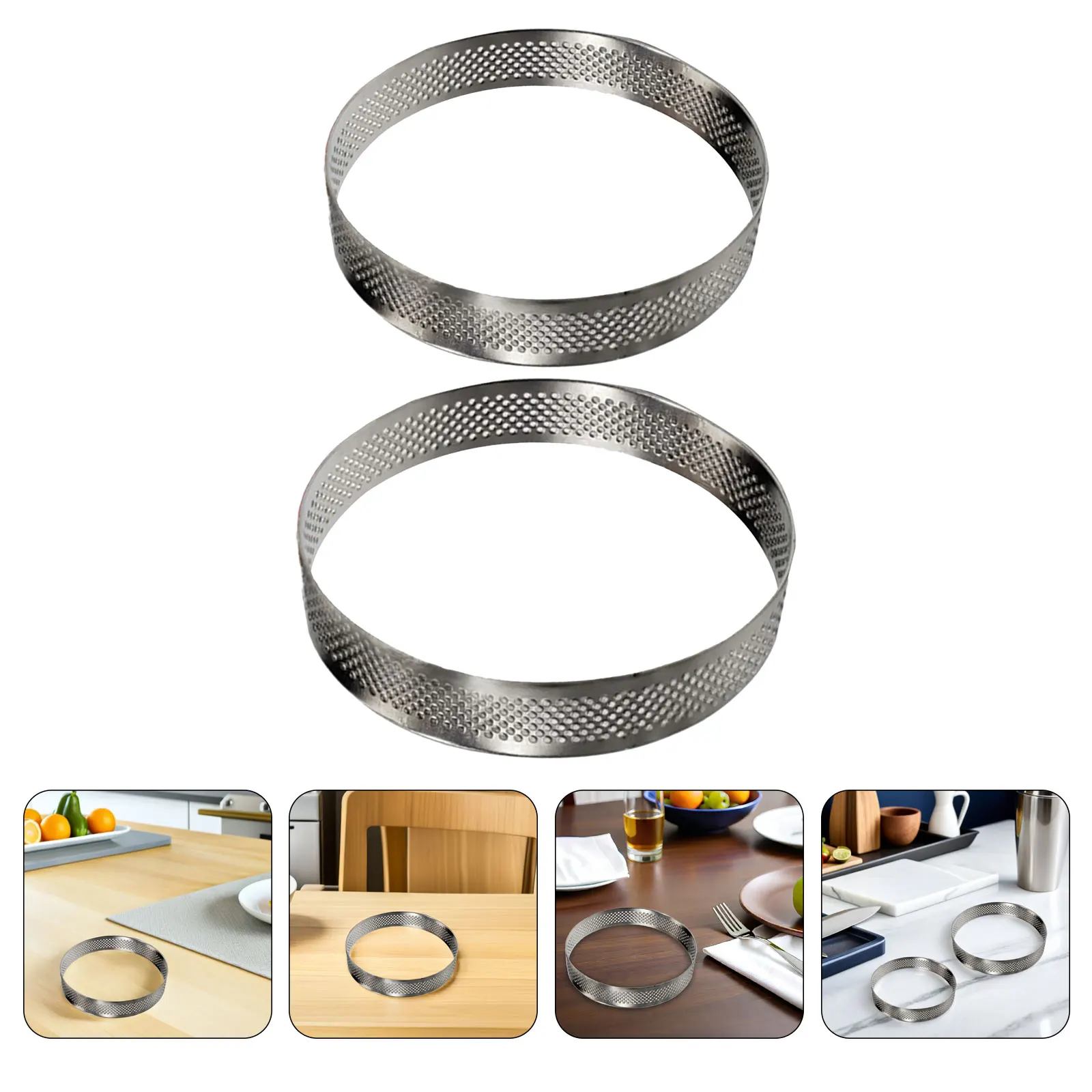 

2 шт., кольца для мусса, перфорированные кольца для пирогов из нержавеющей стали, антипригарное кольцо для выпечки, форма для десертов, формы для пирогов для выпечки