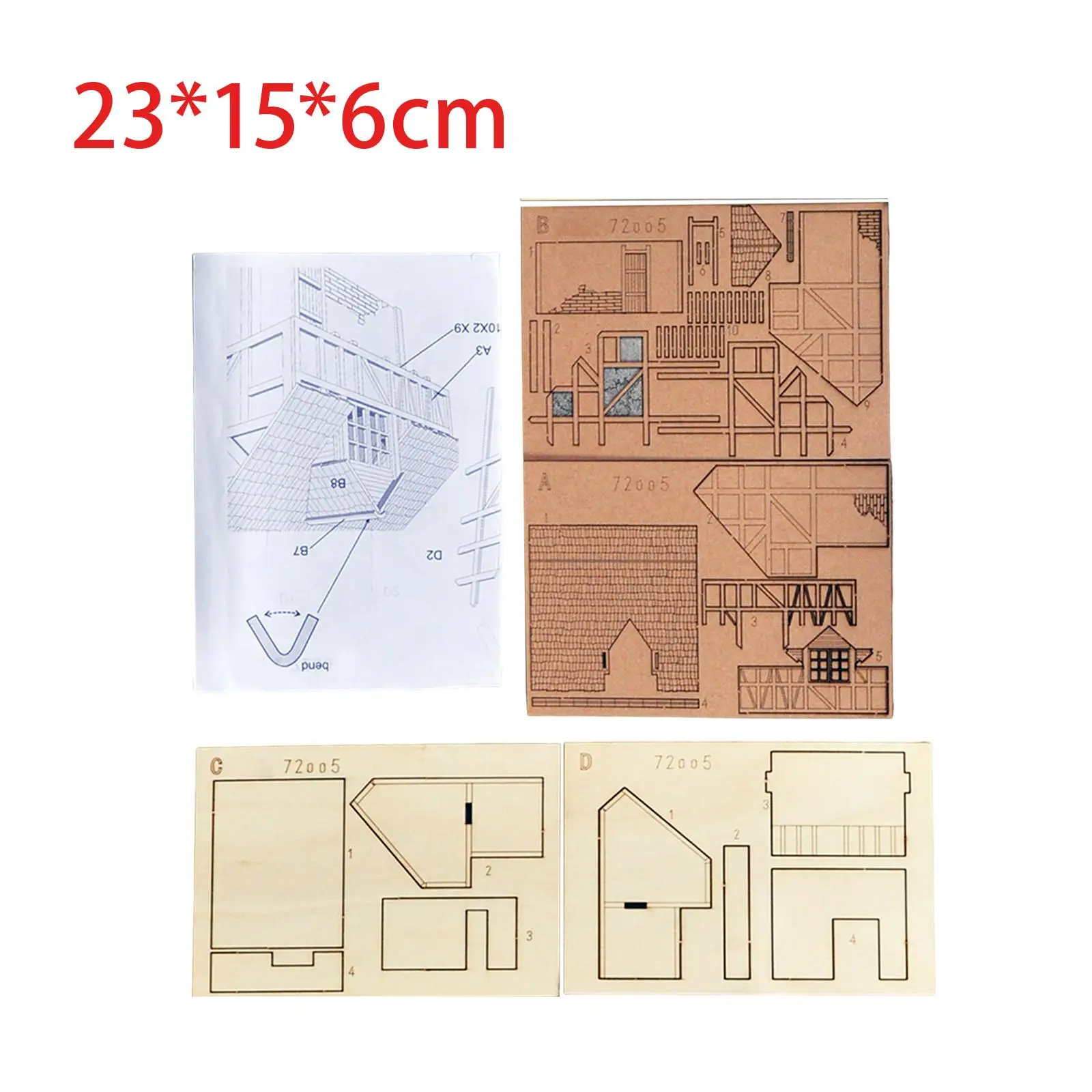 Casa europeia de madeira 1/72 para modelo de arquitetura de micro paisagem acessório