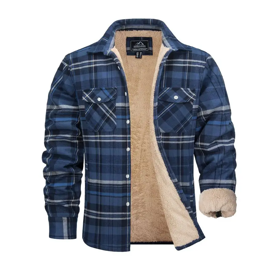 

Flannel Shirt Fleece Lined Heavyweight Flannel Jacket Cotton Button Up Plaid Shirt Warm Winter Coat