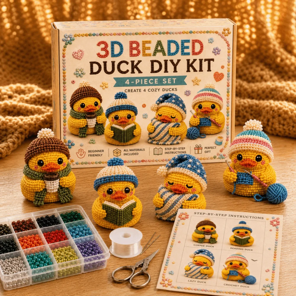 Tiny Beads 3D Beaded Duck Kit Animal Shape Cute Design Handmade Bead Art Kit Creative Craft DIY Bead Craft Kit Home Decor