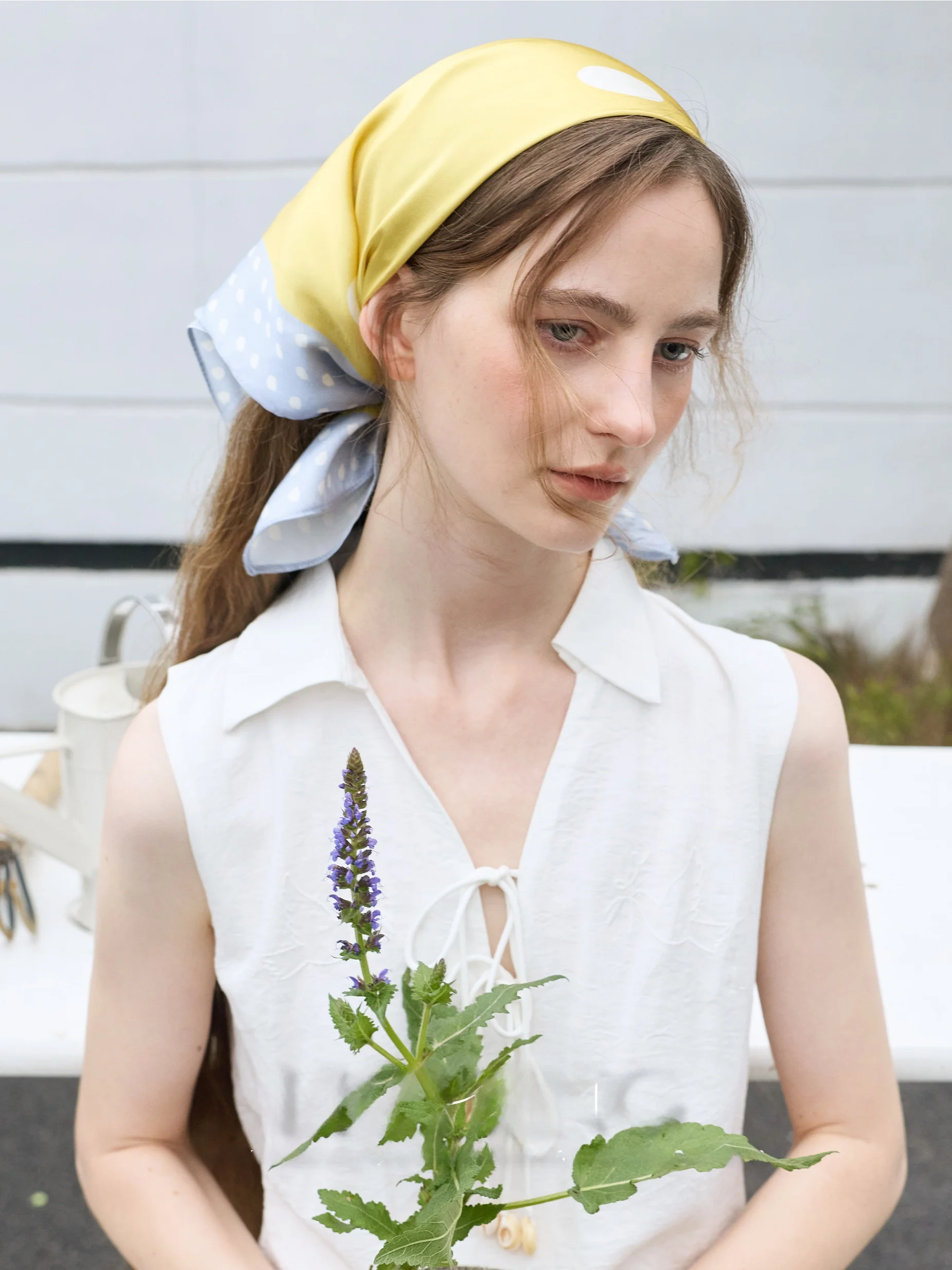 low-saturation-original-print-silk-scarf-women's-lemonass-polka-dot-00-silk-square-netie-true-silk-scarf