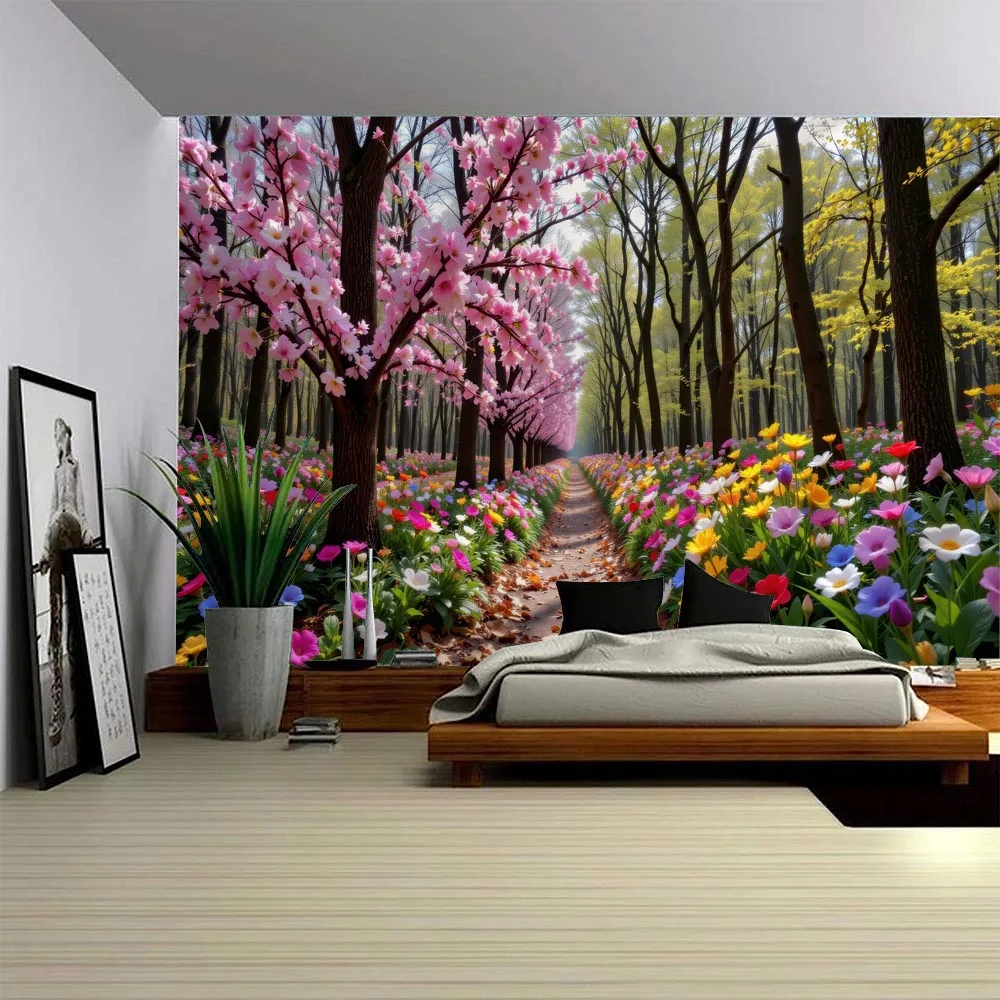 

Home large tapestry, forest flower wall hanging, stream, sea natural landscape, living room, bedroom wall decoration