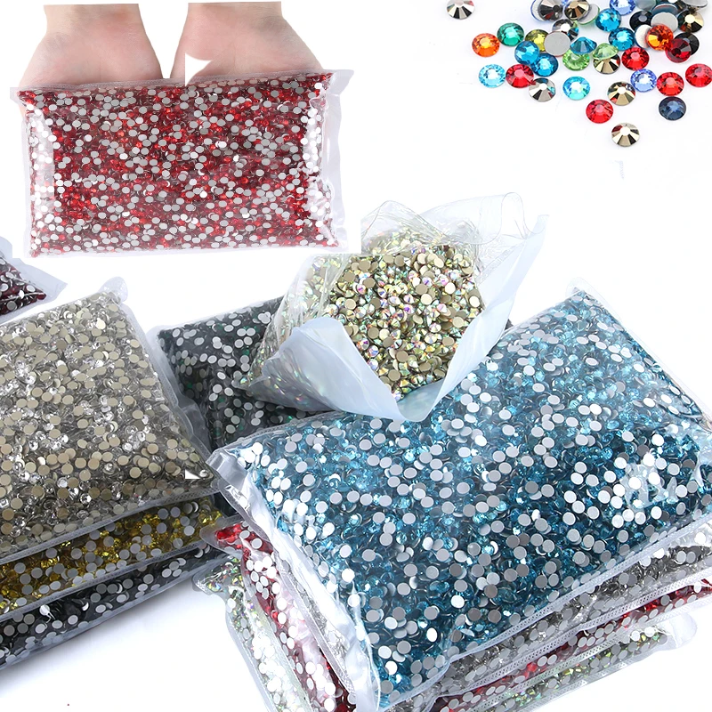 Wholesale 2880-14400pcs Bulk SS4-SS30 Glass Rhinestone Crystal Non-Hotfix FlatBack Rhinestones Decorations DIY Glitter Stone