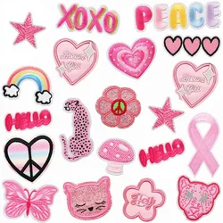 Autocollants de coeur rose thermocollants pour vêtements, patch thermocollant, couture, broderie, applique thermocollante, décoration de badge, rayure, 1 pièce
