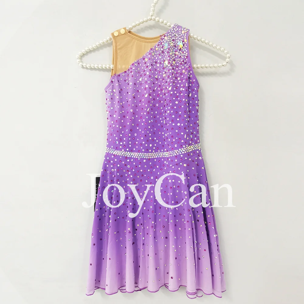 JoyCan-فستان التزلج على الجليد للفتيات ، دنة بنفسجية ، شبكة مطاطية ، ملابس الرقص المنافسة ، حسب الطلب