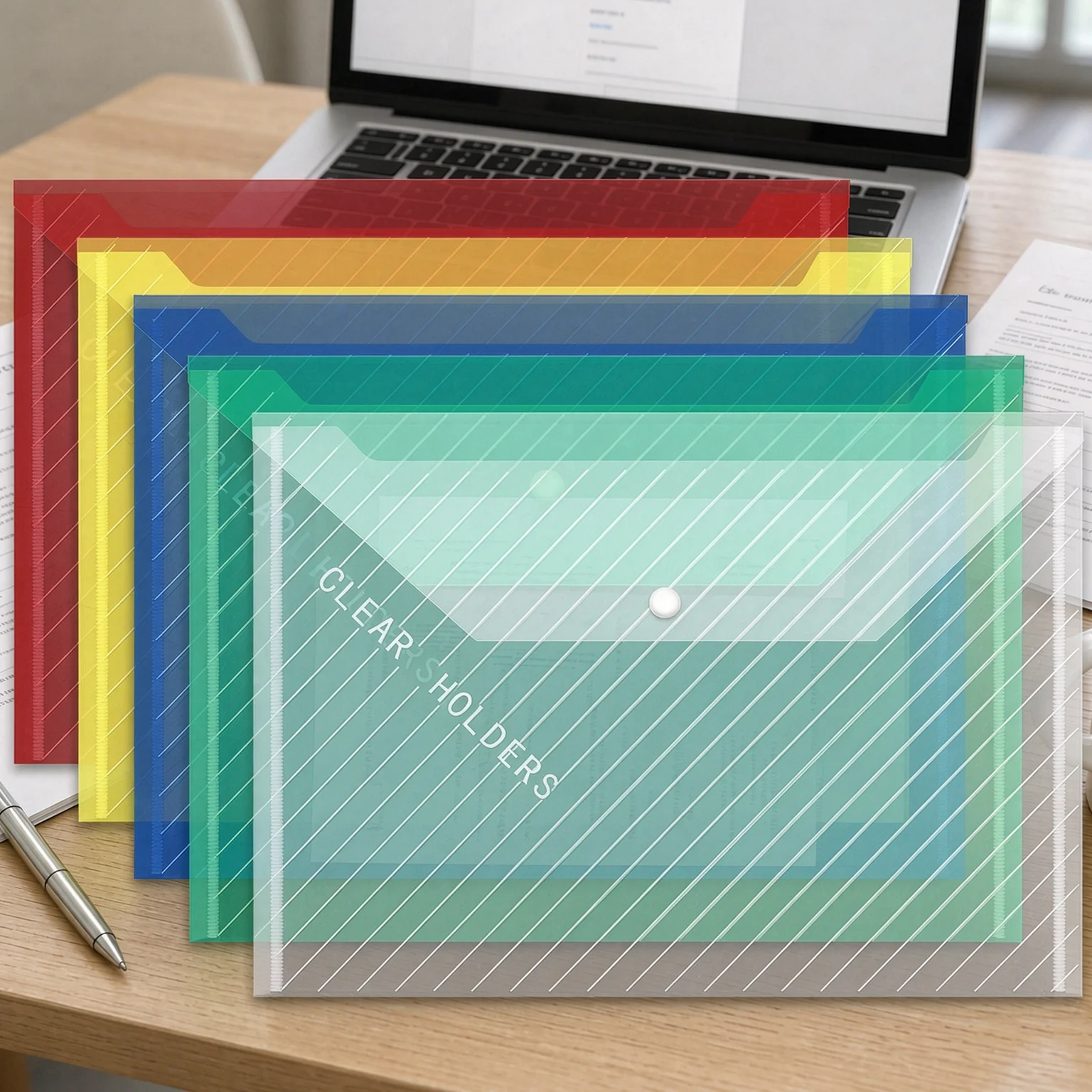 Assorted Color & Clear File Folders – PP Diagonal Striped Covers for Contract Storage, Invoice Filing & Home Office Supplies TMZ