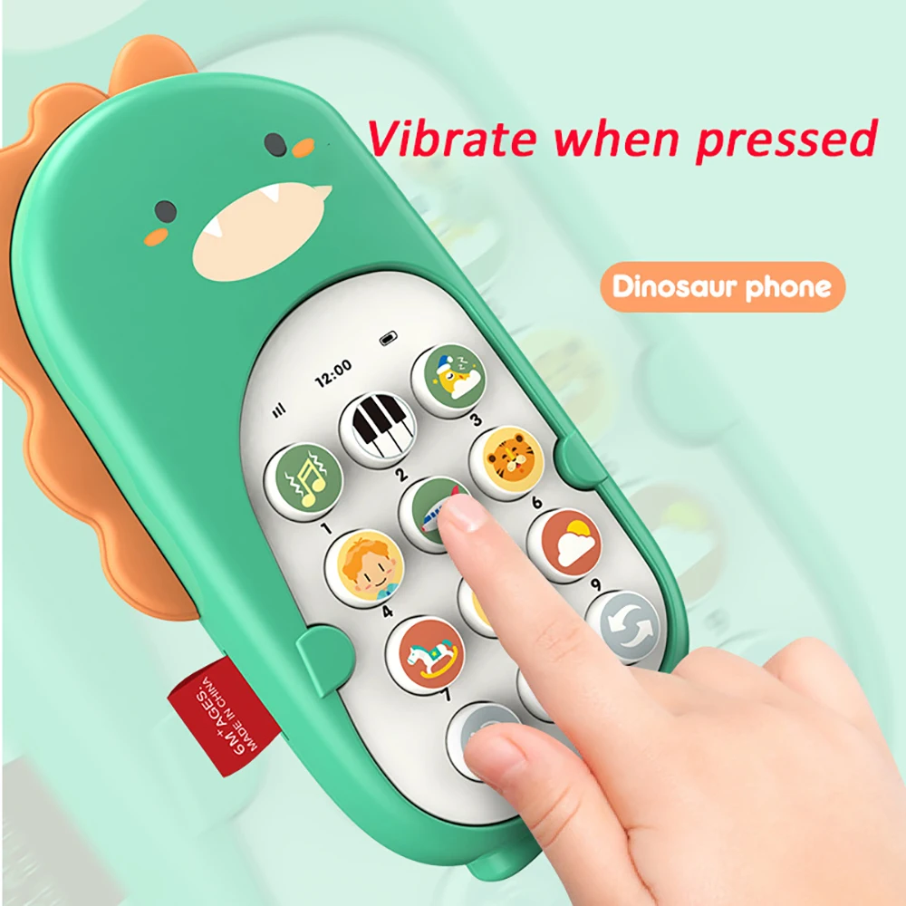 Jouet de téléphone portable de musique de dinosaure de bande dessinée pour des enfants, téléphone de simulation d'artefact de sommeil apaisant, jouets précoces de dos, cadeaux pour des enfants