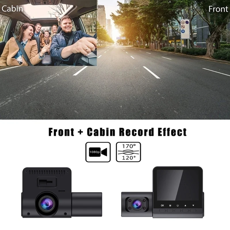 Mini 3 Channel Car DVR Three-Lens Inside Vehicle Camera Recorder Video HD1080P Dashcam Loop Recording Car Charge