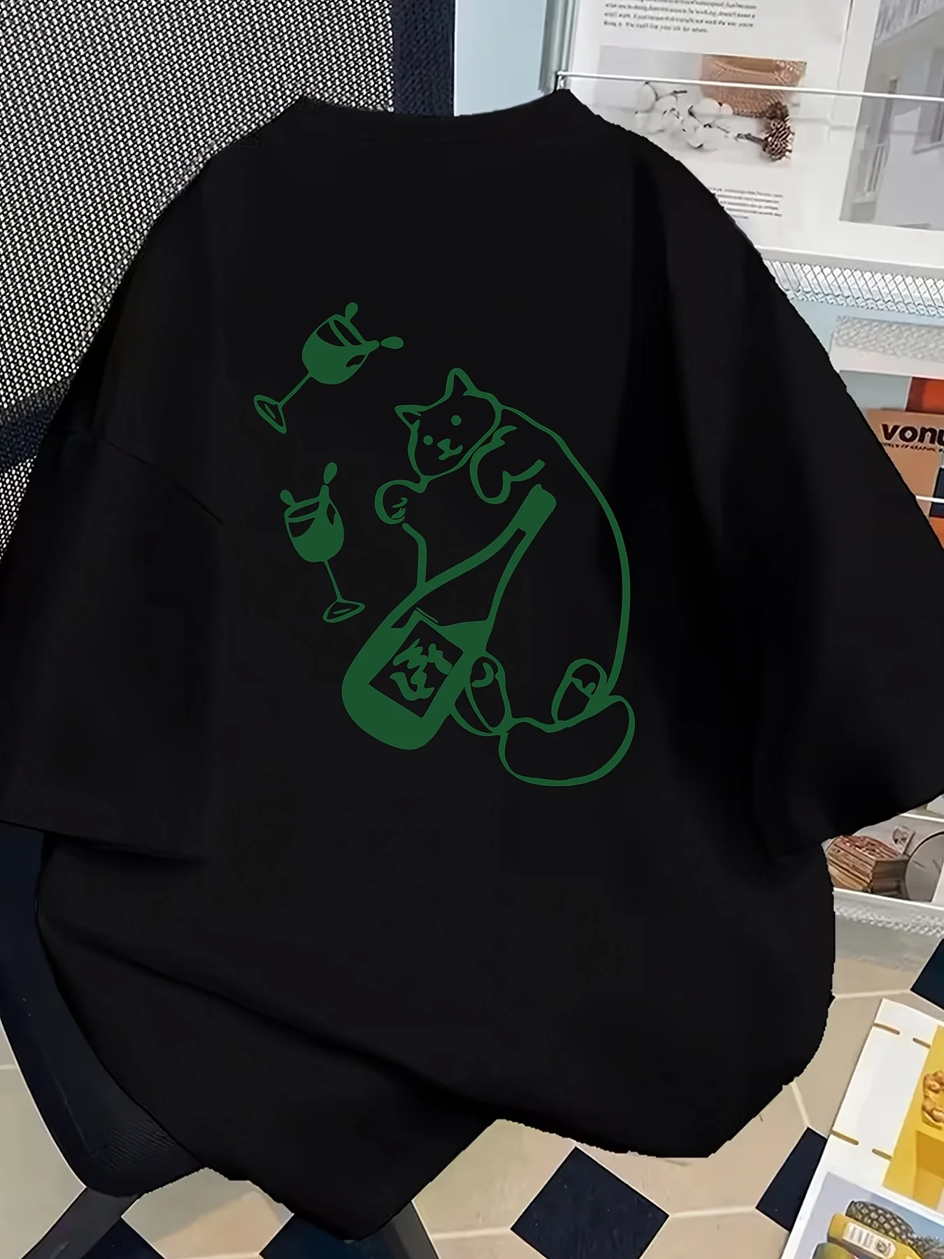 Cat Printed Pattern Double-sided Printed Women's T-shirt, Comfortable and Casual Style, Ideal for Daily Commuting