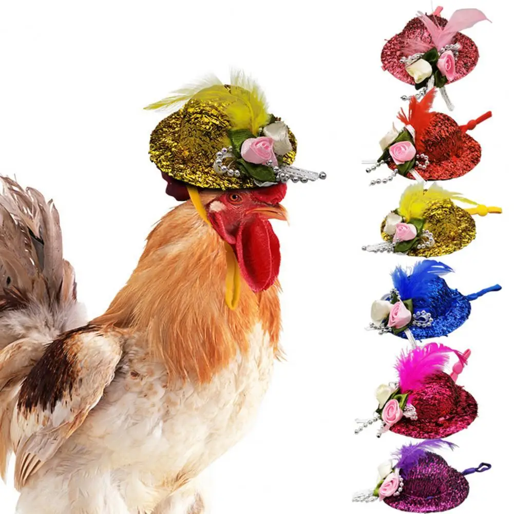 Rooster Cap Delicate Hemming Feather Decor High Elasticity Hen Mini Chicken Helmet Accessories Feather Top Chicken Hat for Party