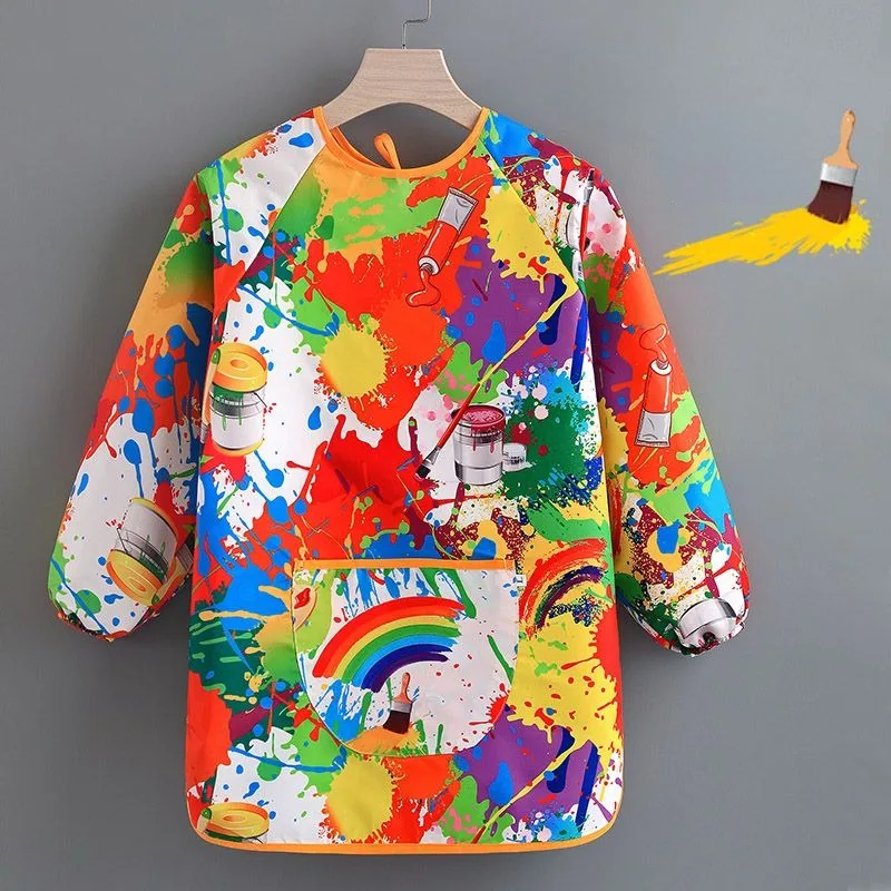 Kids Long Sleeved Printing Bib Waterproof Gown Graffiti Apron for Children Boys Girls Art Craft Paint Drawing Dressing New Type