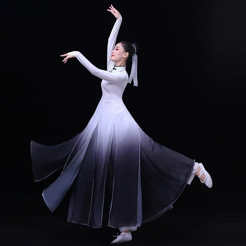 Traditional Classical Ancient Yangko Dance Costumes Opening Dance Training Clothes Ink Gradient Hanfu Dance Wear for Stage