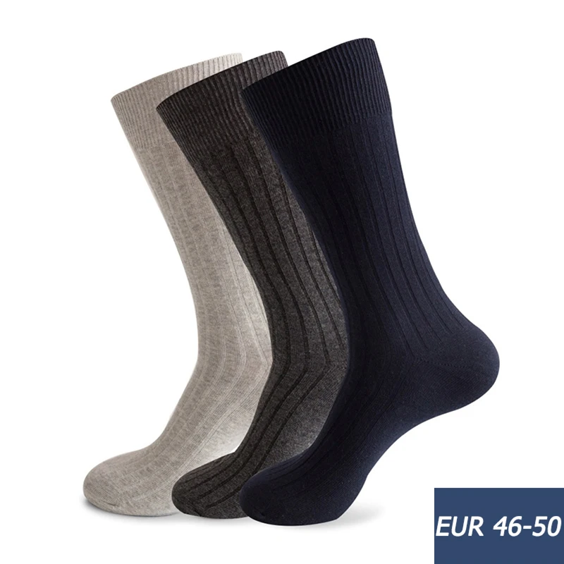 Mans ถุงเท้าผ้าฝ้ายธุรกิจคุณภาพดีขนาดใหญ่ EU 42,43,44,45,46.47,48,49,50ลาย Breathable สามีพ่อถุงเท้า