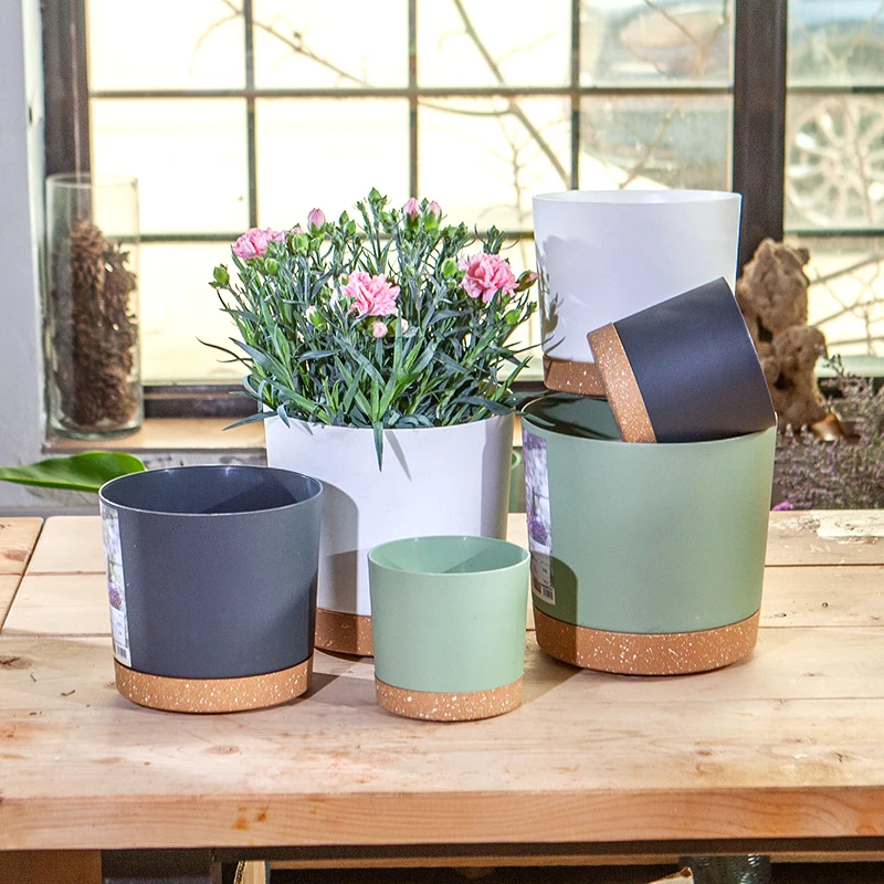 Maceta redonda de plástico con macetas de drenaje para plantas, macetero suculento para interiores, maceta con bandeja, decoración del hogar y jardín