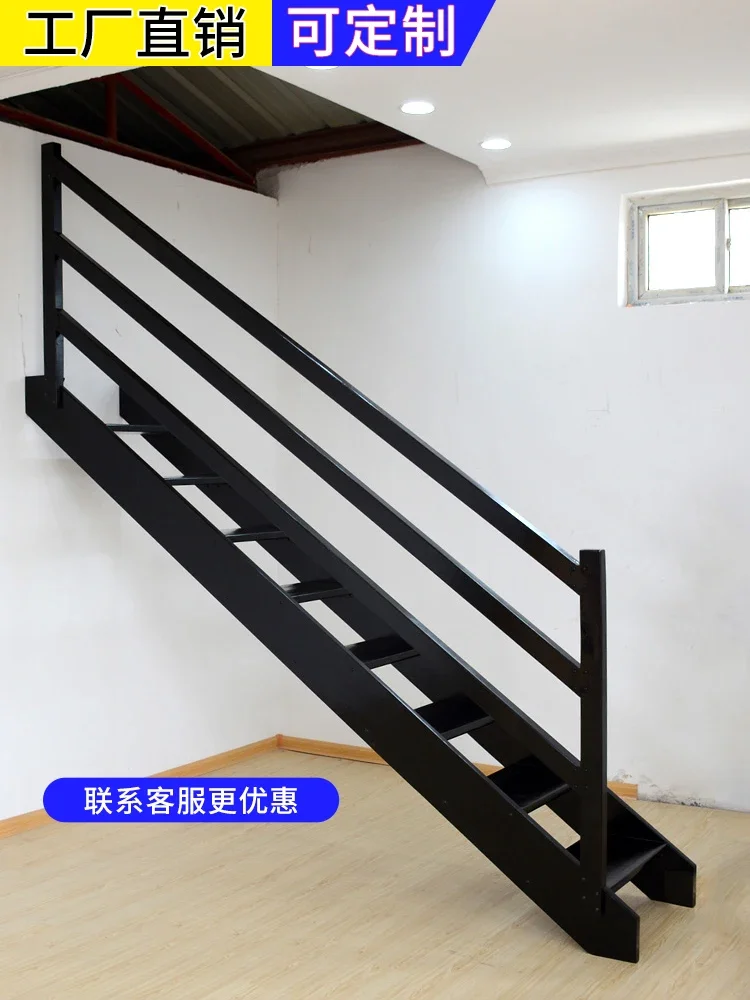 Indoor solid wood loft stairs widened and thickened climbing ladder Duplex villa ladder with handrails Black log ladder