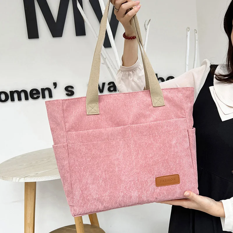 

Fashion Women's Tote Bag Large Corduroy Commuter Shoulder Bag Exquisite Soft Handbag Travel Work Shopping College Bags for Class