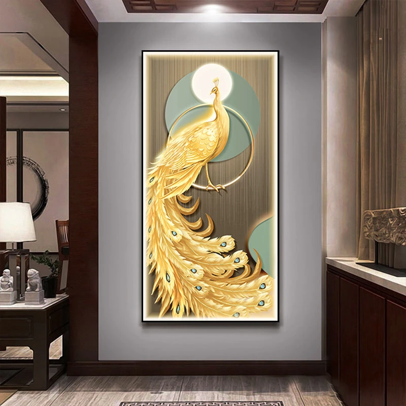 Peacock Led Light Decoration Painting Light Luminous Hanging Painting Entrance Foyer Corridor Corridor Crystal Porcelain