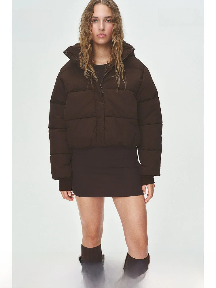 

Warm Cotton Jacket Hooded Loose Long Sleeve High Collar Winter Coat for Women H&M Stylish OOTD 2024 Winter Collection