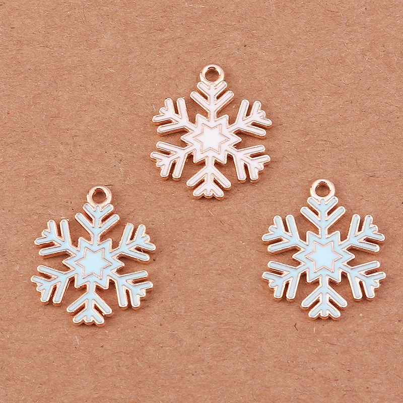 10pcs Cute Enamel Snowflake Charms Pendant for Earrings Necklace DIY Bracelet Christmas Jewelry Making Accessories