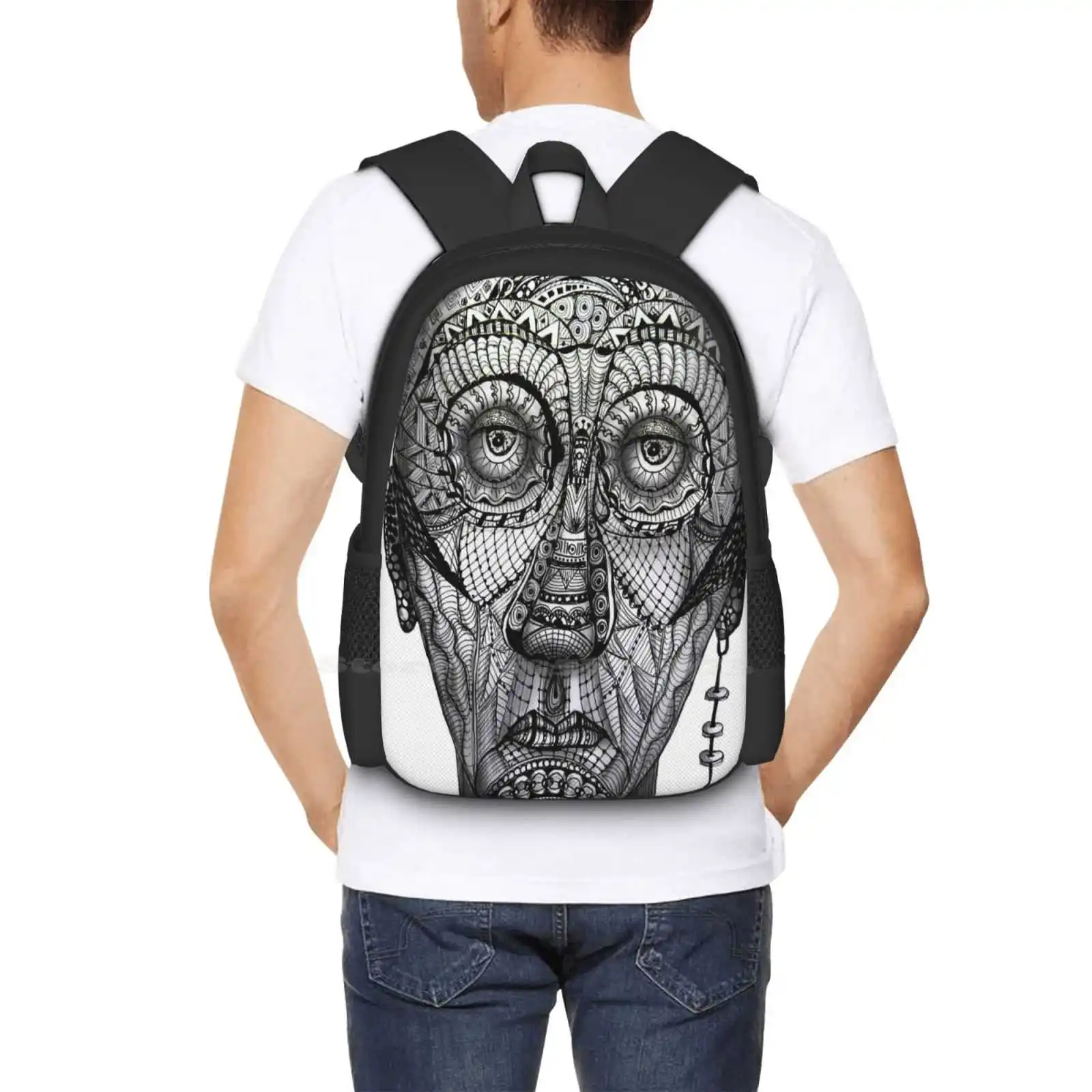 Mochila escolar de tatuaje para hombre, bolsos de moda, retrato de Zentangle, gran oferta