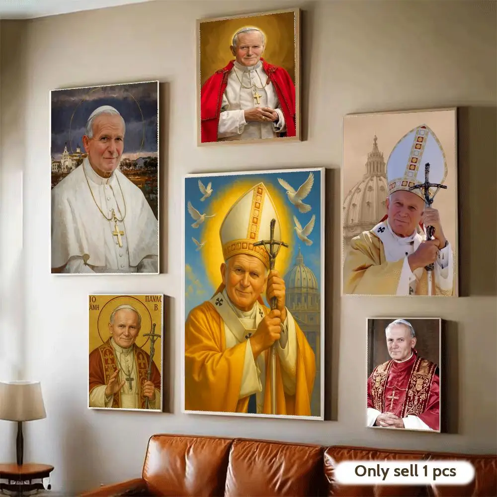 Saint Pope John Paul II Poster Waterproof Wall Art Sticker for Home Bar Decoration, Self-Adhesive Room Wall Decor Mural
