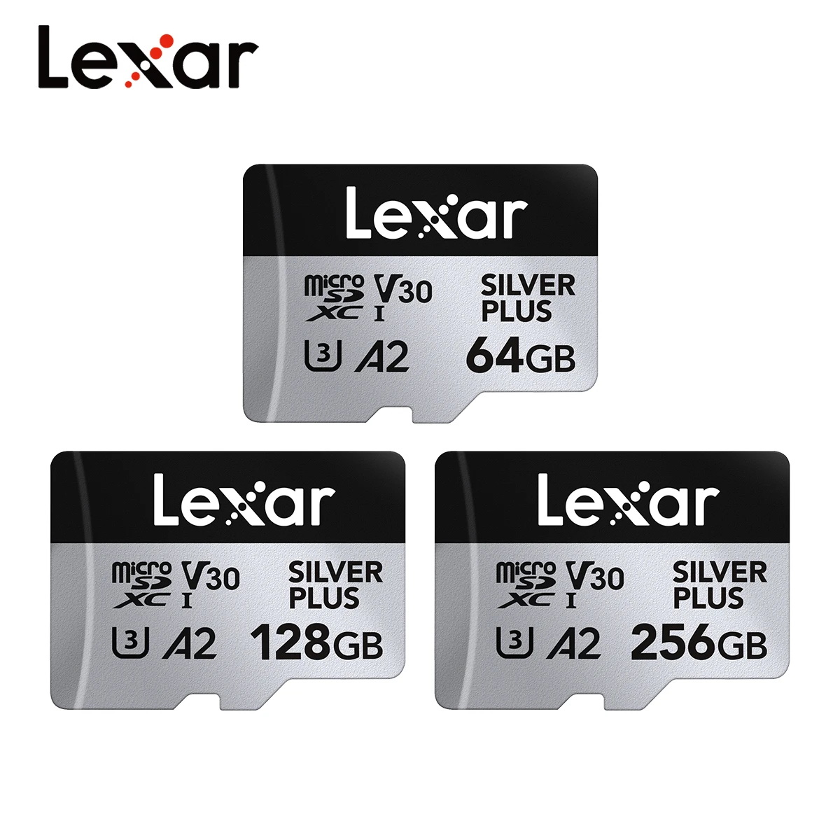 Lexar Professional SILVER PLUS microSDXC UHS-I Memory Card 256GB 128GB 64GB Up to 205Mb/s Flash TF Card V30 A2 Micro SD Card