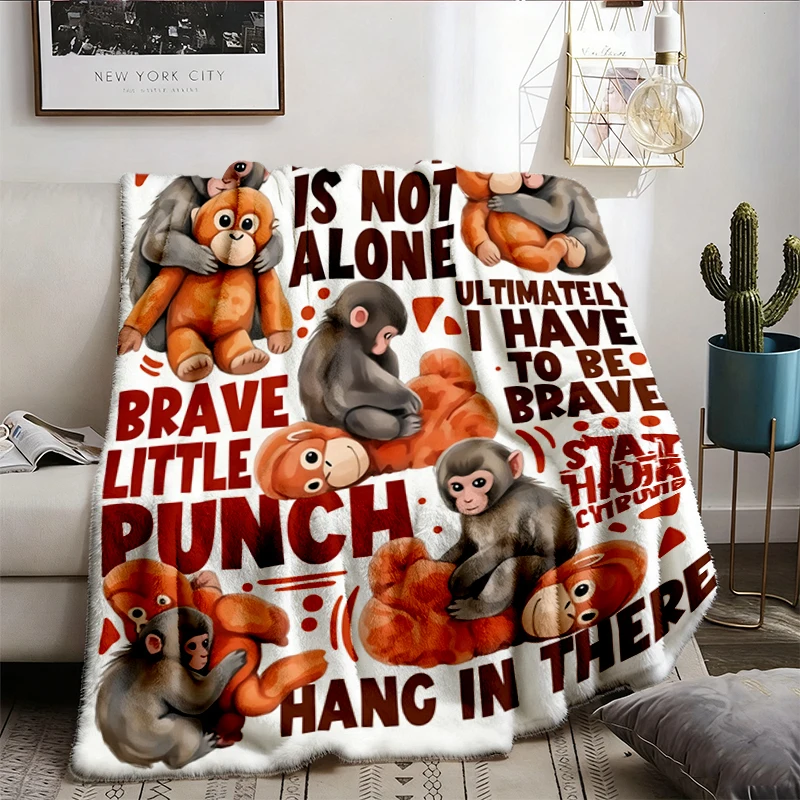 Team Punch Flannel Blanket, Monkey Punch Flannel Throw, Cute Monkey Cozy Blanket