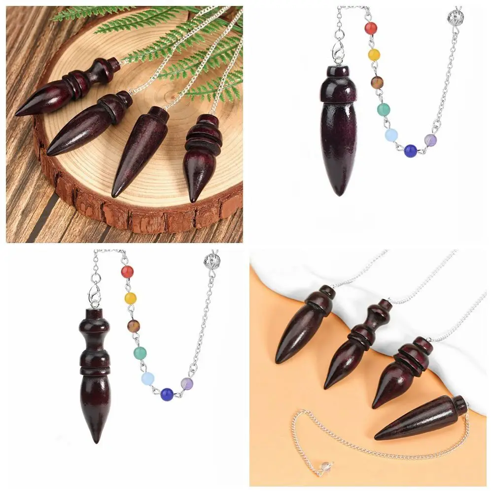 New Natural Wooden Pendulum for Divination Dowsing Egyptian Wood Pendulums Dowser with 7 Chakra Bead Chain