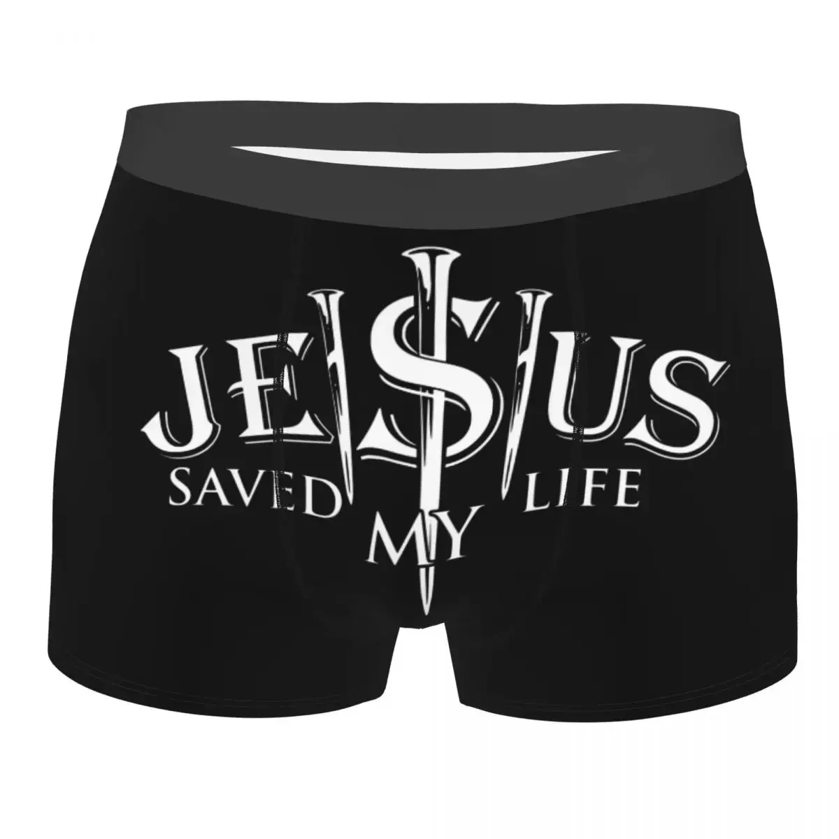 Jesus Saved My Life Underwear Men Sexy Print Christ Religion Christian Faith Boxer Shorts Panties Briefs Soft Underpants