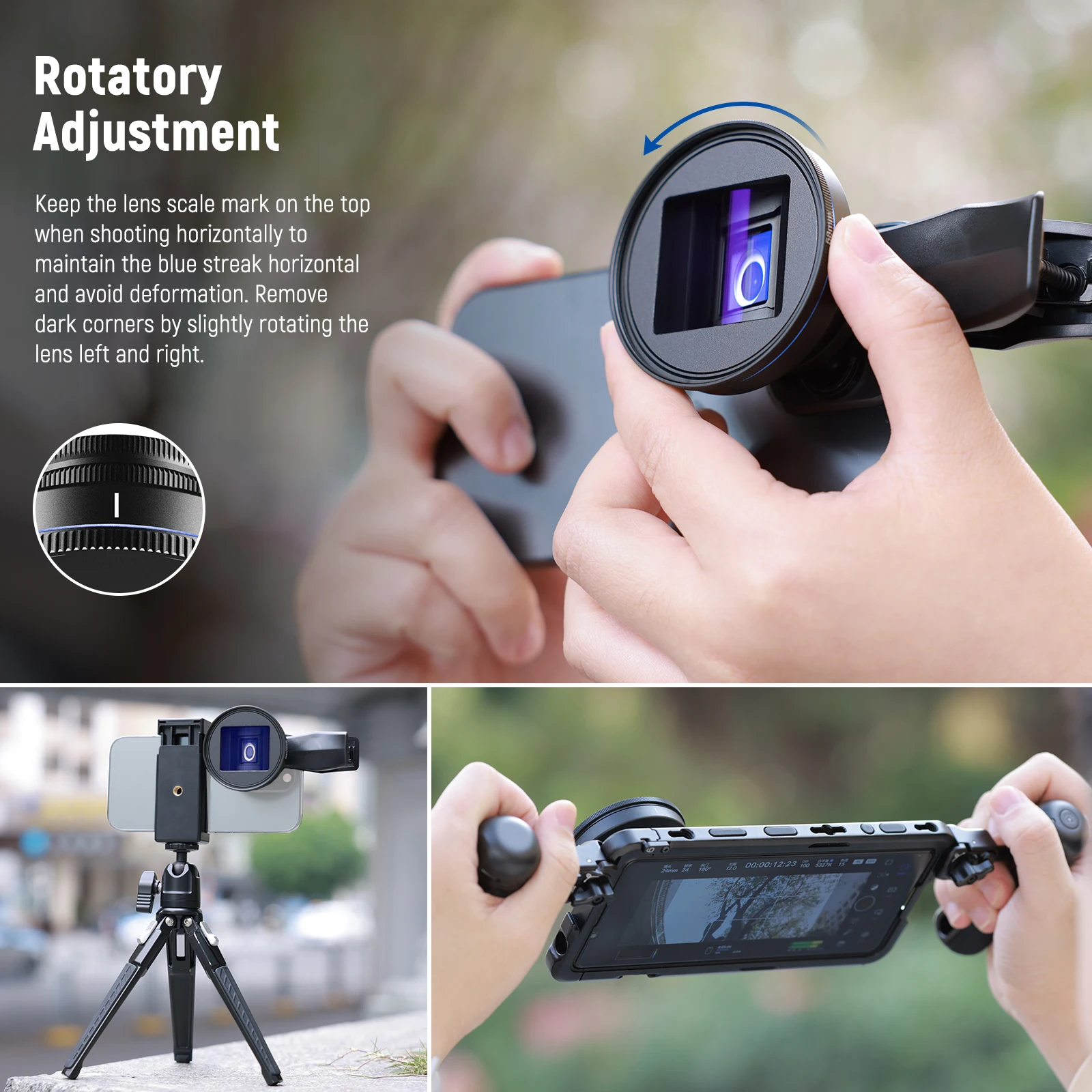 NEEWER Lente anamórfica azul 1.55x compatível com iPhone Android Samsung, acessórios para câmera de telefone com clipe de lente rosqueado de 17 mm