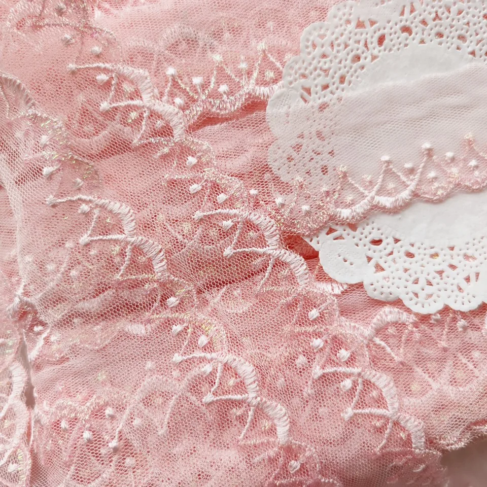 5Yards 3cm Soft Mesh Pink Thread Polyester Fabric Venise Lace Trim Embroidery Sewing Crafts Doll Material Lace Edge