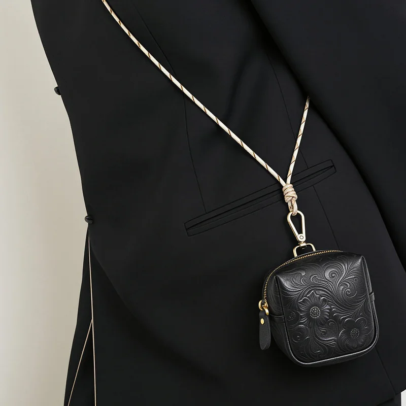 Genuine Leather Men's Wallet High Quality Retro Key Bags Handmade Small Storage Bag Headphone Pack Unisex Card Holder Purses