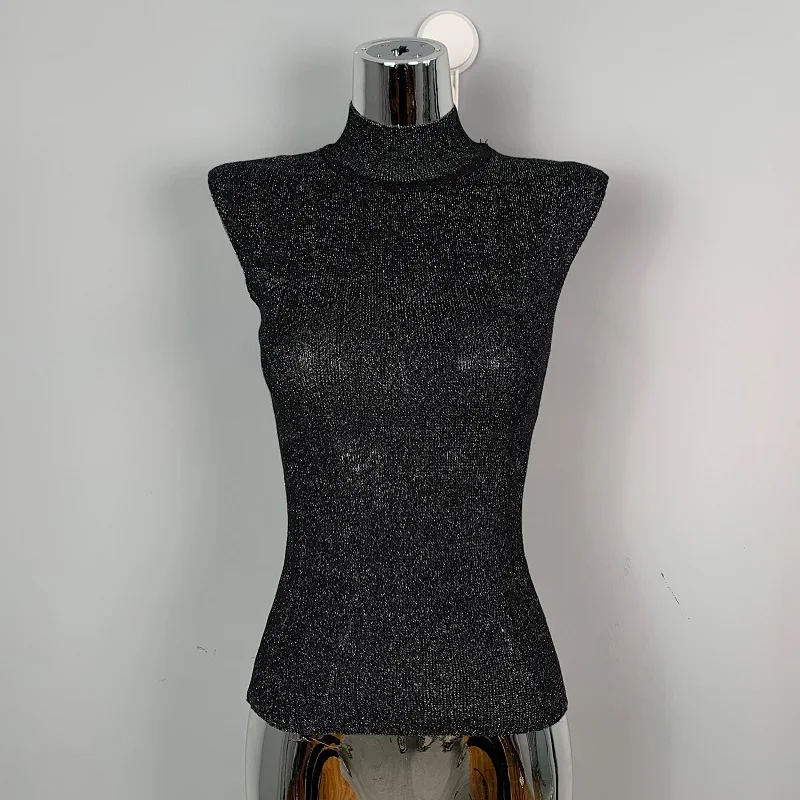 Sexy Dongda Gate Sparkling Knitted Slim Fit Sleeveless Top for Women Glittering Elegant Lady Style Versatile Casual Wear