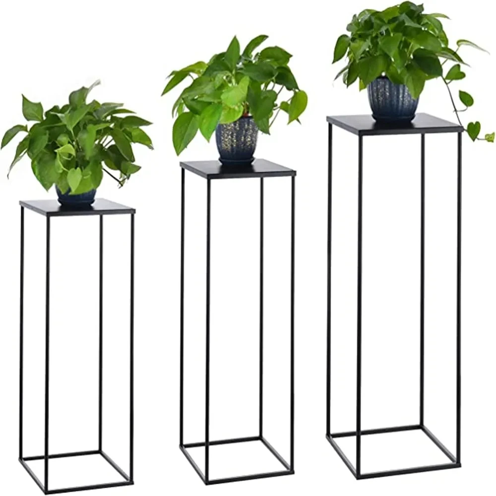 3pcs/set )3 sets Wedding Party Event  Road Lead Black Tall Flower Rack Stand for event Decor Set of 3 Square Table Centerpieces